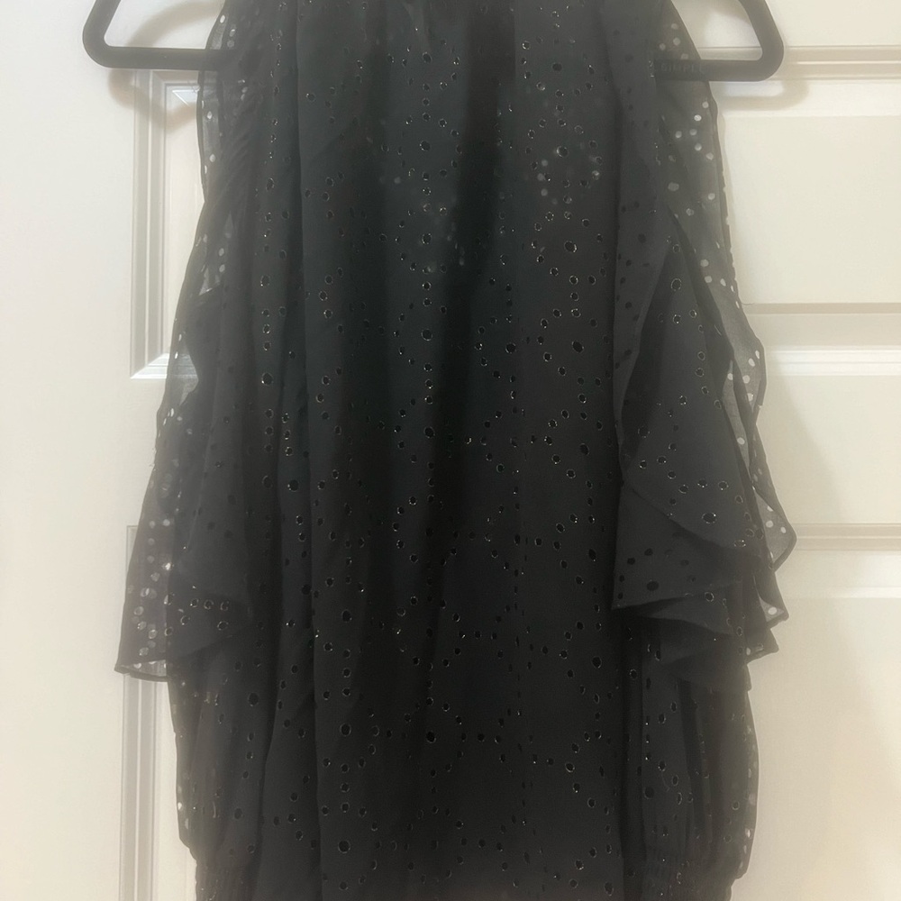 MAJE black laser cut ruffled metallic crepe blouse. Size 2 (equal to size 6) NWT - Picture 7 of 8